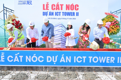 SAIGONTEL TỔ CHỨC LỄ CẤT NÓC DỰ ÁN TÒA NHÀ VĂN PHÒNG ICT TOWER 2